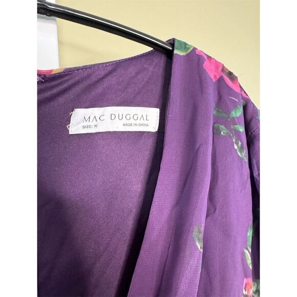Mac Duggal NWOT Floral Long Sleeve V-Neck Gown in Purple Multi Size 14 - Picture 5 of 7
